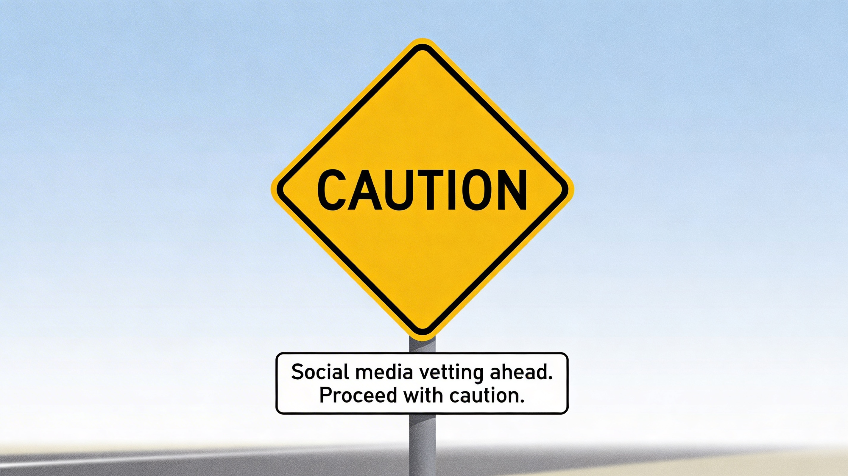 Road sign warning: Social media vetting ahead. Proceed with caution.