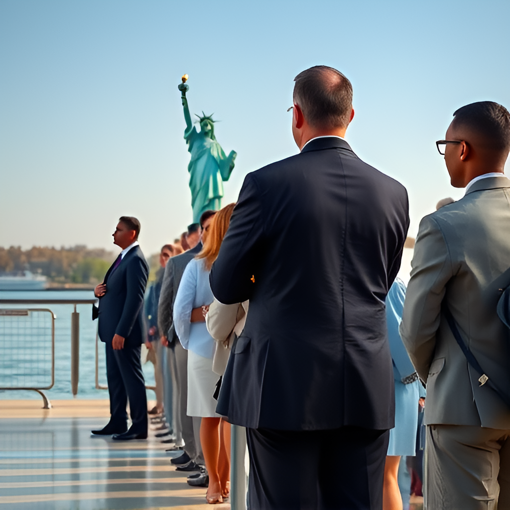 Long line of professionals waiting to enter the U.S.