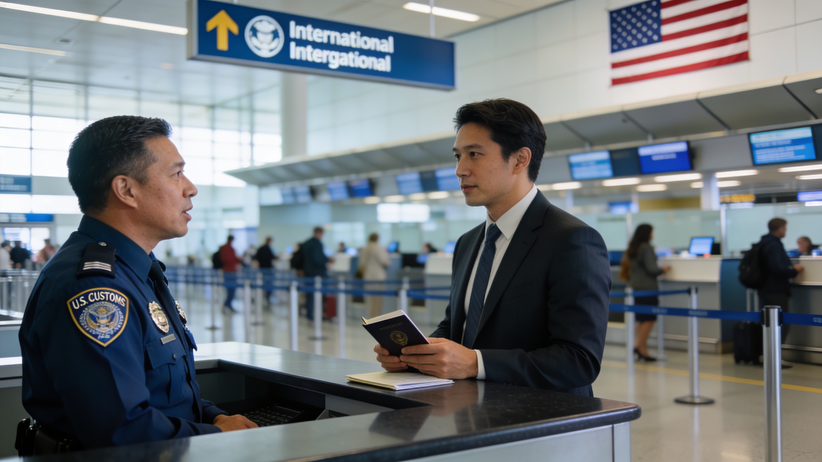 Immigration officer vetting a foreign national applying for US immigration benefits