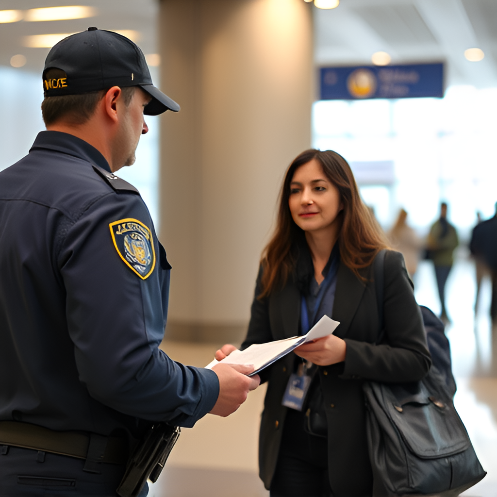 Foreign visitor interacting with immigration officer