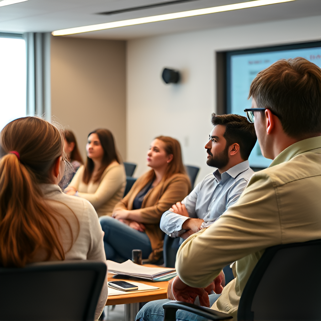 University students at a presentation on starting a business in the U.S.