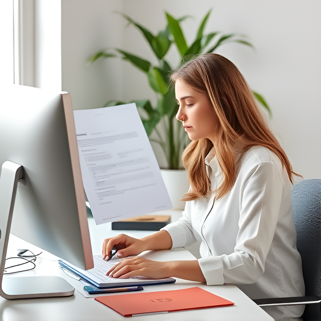woman preparing report