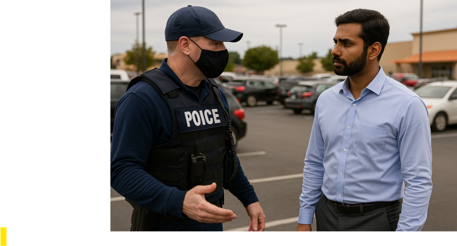 ICE officer questionnining an Indian professional in the US
