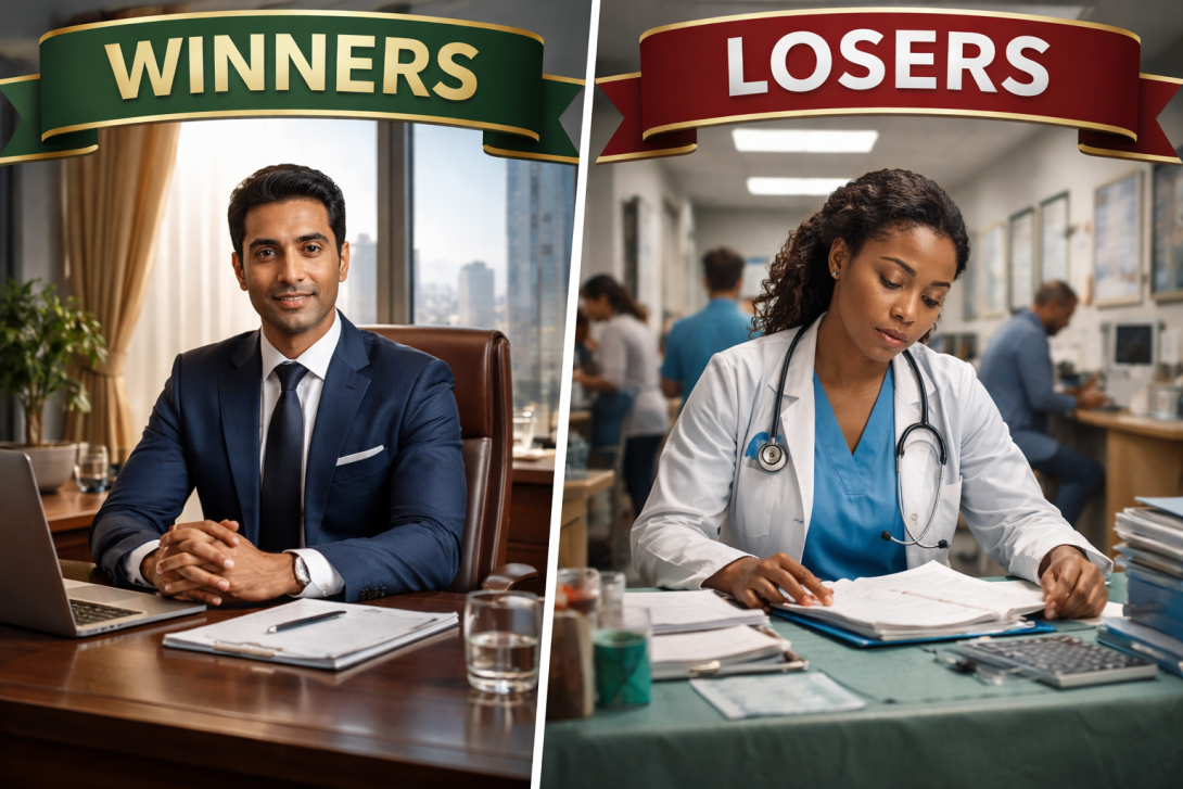 Image of high paid professional with winning chance at new H1B selection in 2026 compared to the lower chances of a lower paid medical professional 