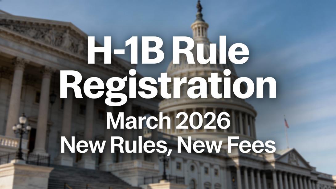 US Capitol building image with the words in the foreground "H-1B Rule Registration March 2025, New Rules, New Fees.